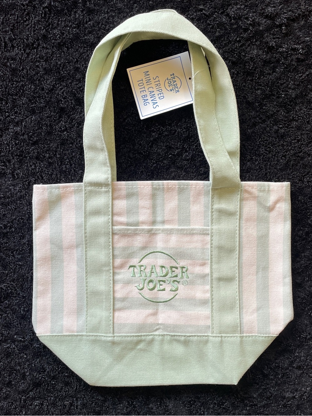 Trader Joe’s Striped Mini Canvas Tote Bag - Pink, Green, Blue, Tan Set of 4 - Picture 5 of 9